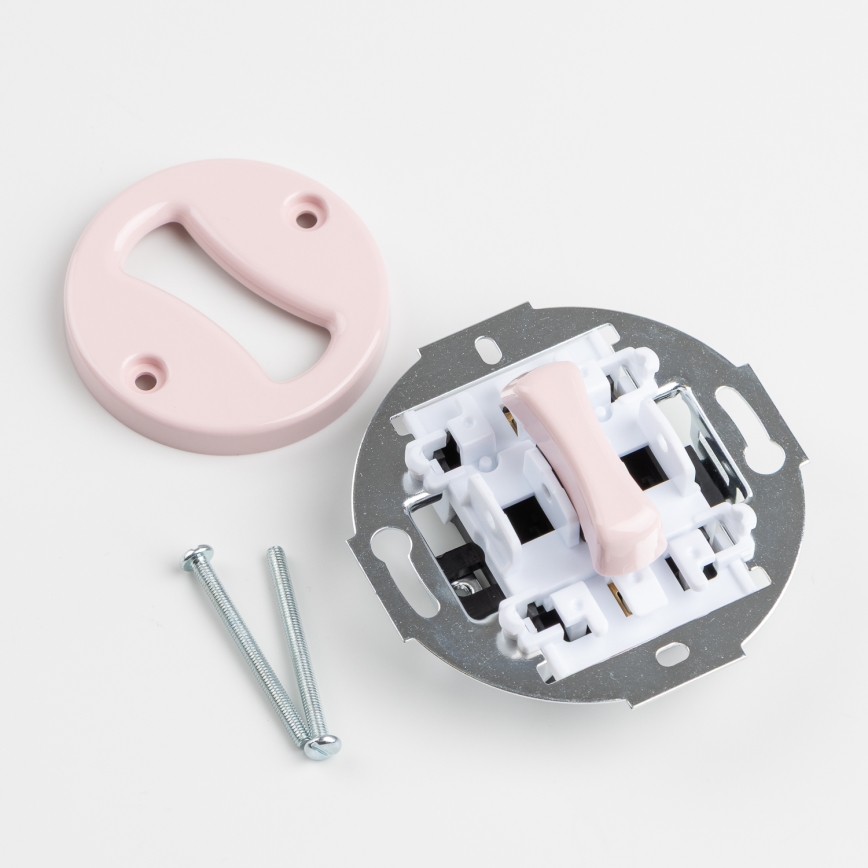 Reblig - Interruptor retro unipolar n.º 1 e tomada SCHUKO 230V com moldura rosa antiga