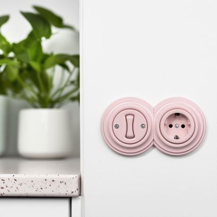 Reblig - Interruptor retro unipolar n.º 1 e tomada SCHUKO 230V com moldura rosa antiga