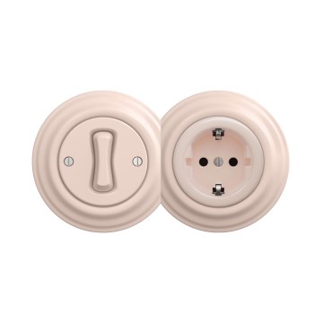 Reblig - Interruptor retro unipolar n.º 1 e tomada SCHUKO 230V com moldura rosa antiga
