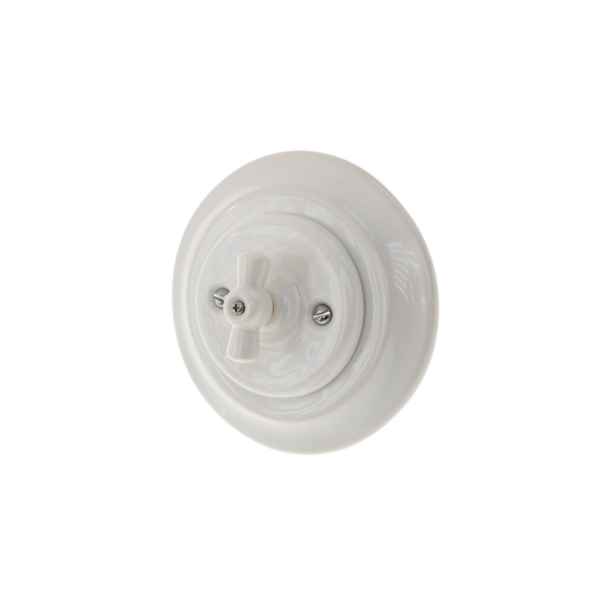 Reblig - Interruptor rotativo retro de porcelana com moldura n.º 7, branco