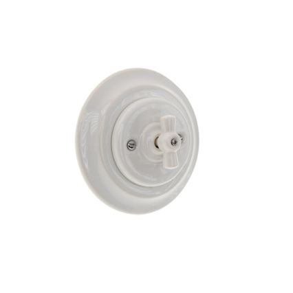 Reblig - Interruptor rotativo retro de porcelana com moldura n.º 7, branco