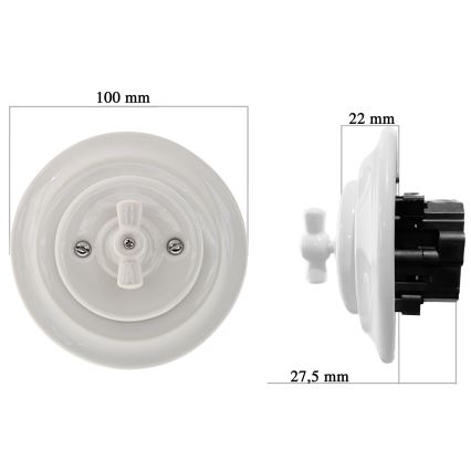 Reblig - Interruptor rotativo retro de porcelana com moldura n.º 7, branco
