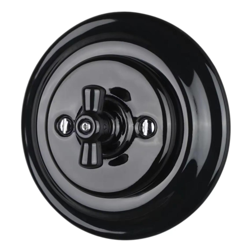 Reblig - Interruptor rotativo retro em porcelana com moldura n.º 1, preto