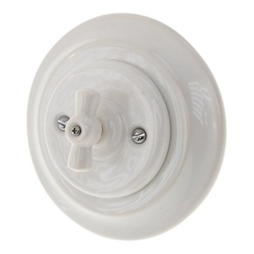 Reblig - Interruptor rotativo retro em porcelana com moldura n.º 5, branco