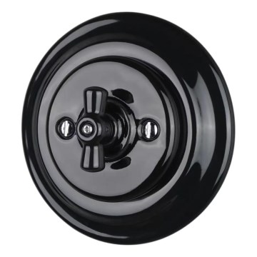 Reblig - Interruptor rotativo retro em porcelana com moldura n.º 7, preto
