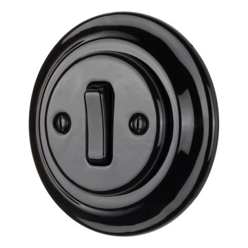Reblig - Interruptor simples retro em porcelana com moldura n.º 6, preto