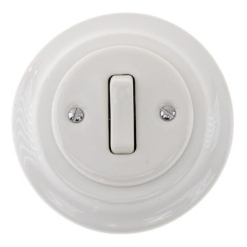 Reblig - Interruptor simples retro em porcelana com moldura para campainha, branco