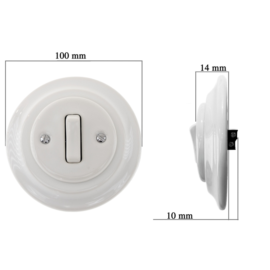 Reblig - Interruptor simples retro em porcelana com moldura para campainha, branco