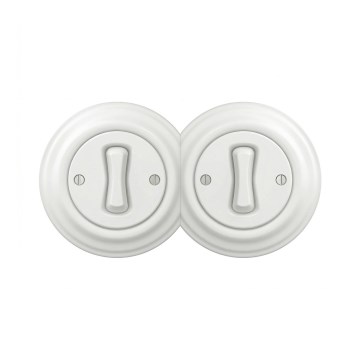 Reblig - Interruptor unipolar duplo de estilo retro, com moldura n.º 1, branco neve