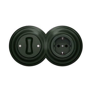 Reblig - Interruptor unipolar retro n.º 1 e tomada SCHUKO 230 V com moldura verde