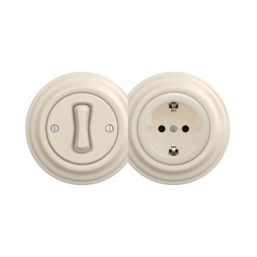 Reblig - Interruptor unipolar retro n.º 1 e tomada SCHUKO 230V com moldura bege