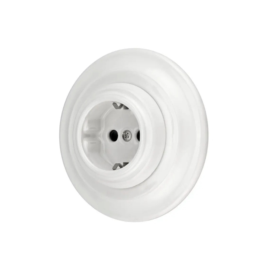 Reblig - Tomada doméstica retro em porcelana com moldura SCHUKO 250V/16A branca