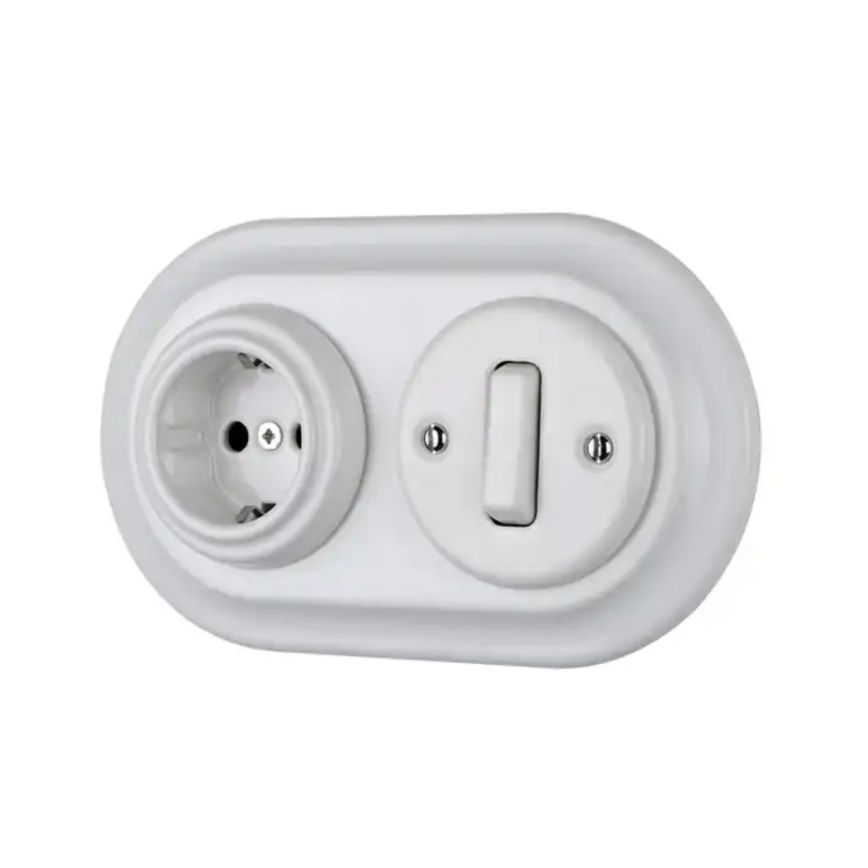 Reblig - Tomada doméstica retrô de porcelana sem moldura SCHUKO 250V/16A branca