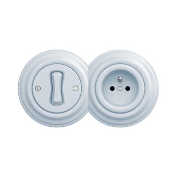 Reblig - Retro interruptor unipolar n.º 1 e tomada 230 V com moldura, azul