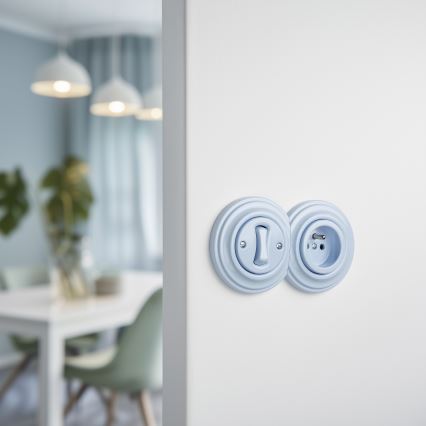 Reblig - Retro interruptor unipolar n.º 1 e tomada 230 V com moldura, azul