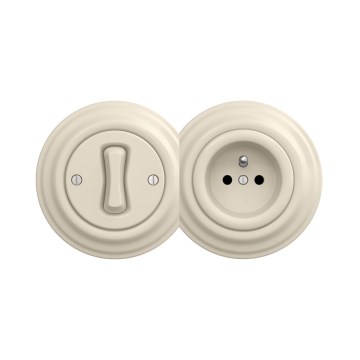 Reblig - Retro interruptor unipolar n.º 1 e tomada 230 V com moldura bege