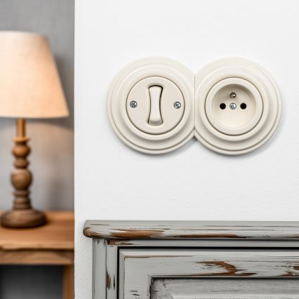 Reblig - Retro interruptor unipolar n.º 1 e tomada 230 V com moldura bege