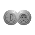Reblig - Retro interruptor unipolar n.º 1 e tomada SCHUKO 230V com moldura cinzenta