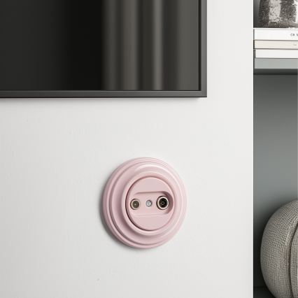 Reblig - Retro tomada de parede TV+R (passante) com moldura rosa antiga