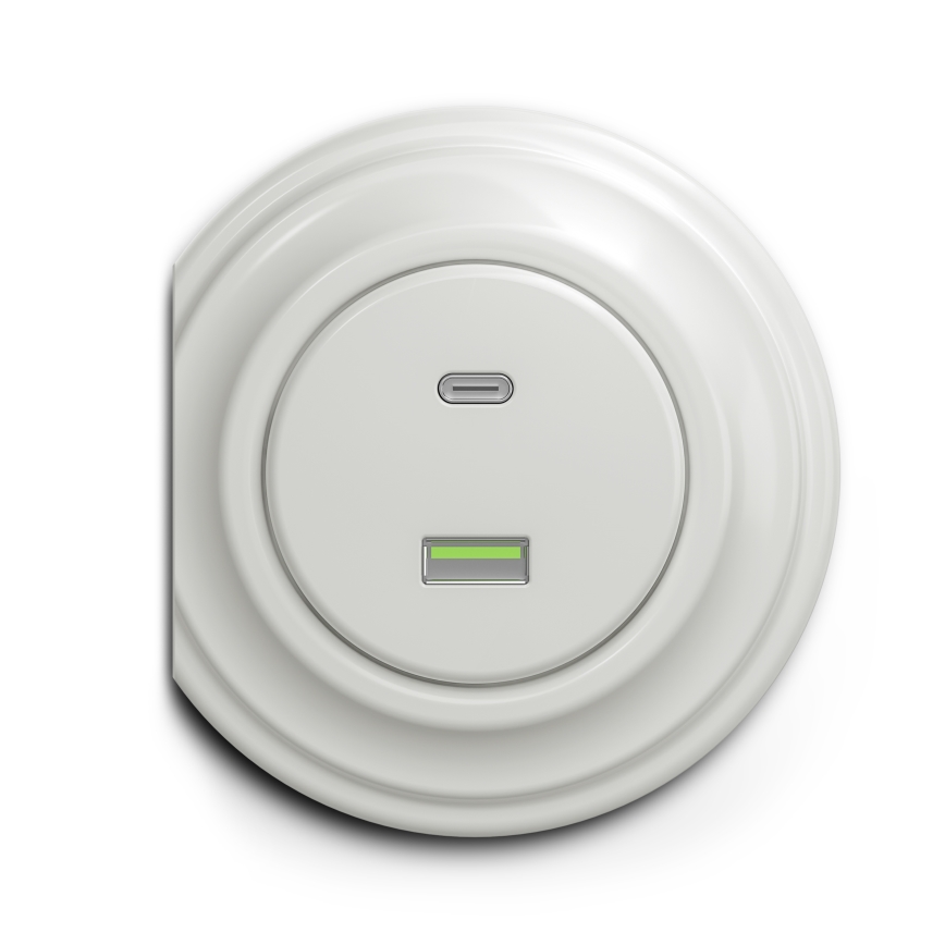 Reblig - Retro tomada USB A+C sem moldura, branca em cerâmica