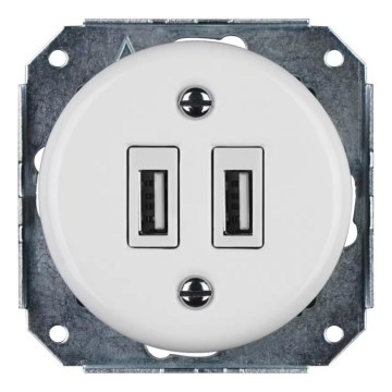 Reblig - Tomada de alimentação USB retro em porcelana, sem moldura, 2x USB-A, branca