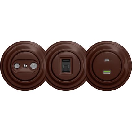 Reblig - Tomada de dados retro sem moldura, castanha