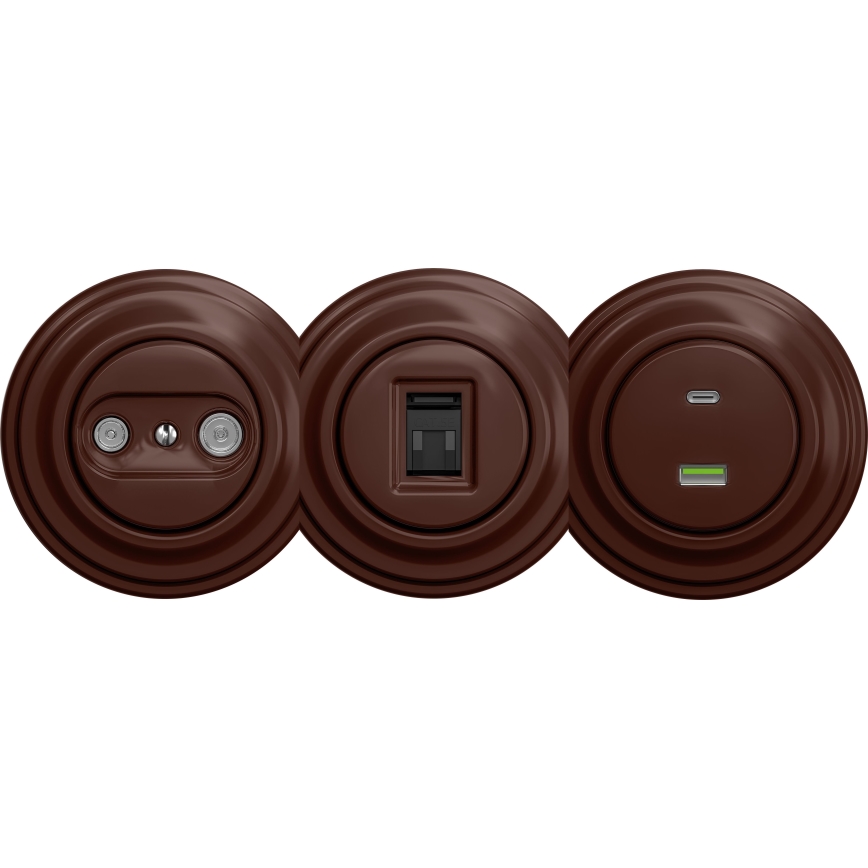 Reblig - Tomada de dados retro sem moldura, castanha