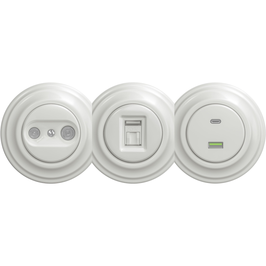 Reblig - Tomada de dados retro sem moldura em cerâmica branca