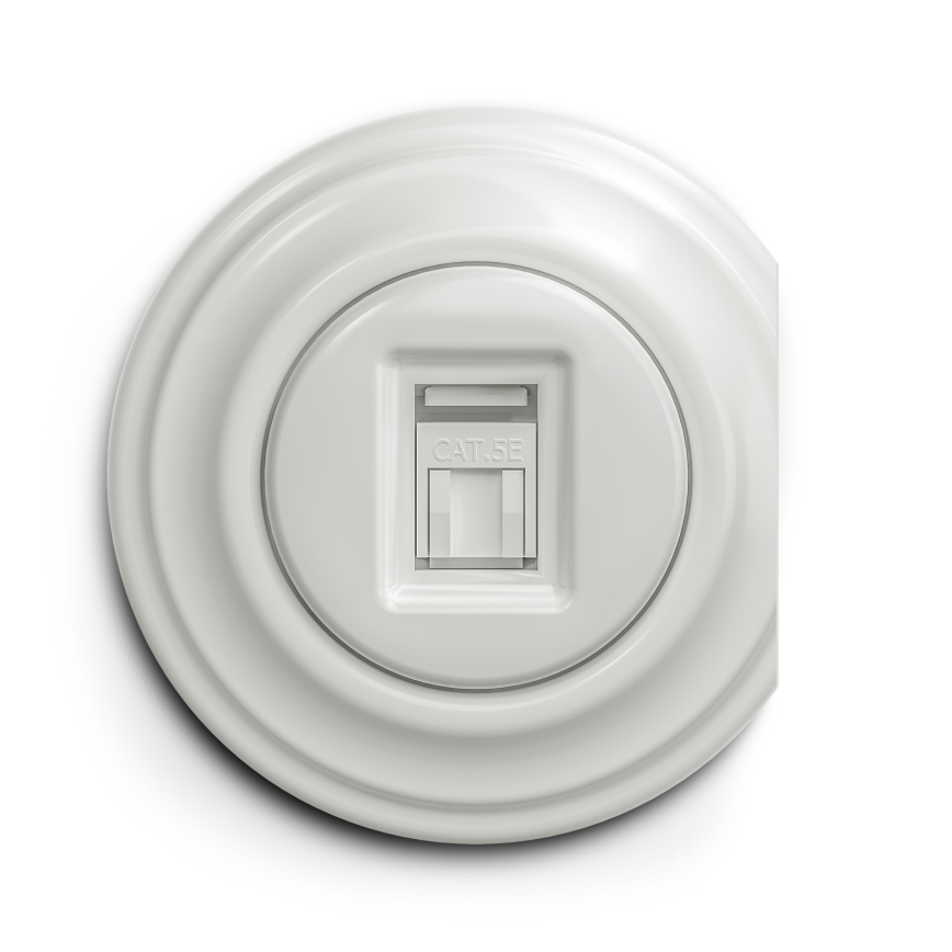 Reblig - Tomada de dados retro sem moldura em cerâmica branca