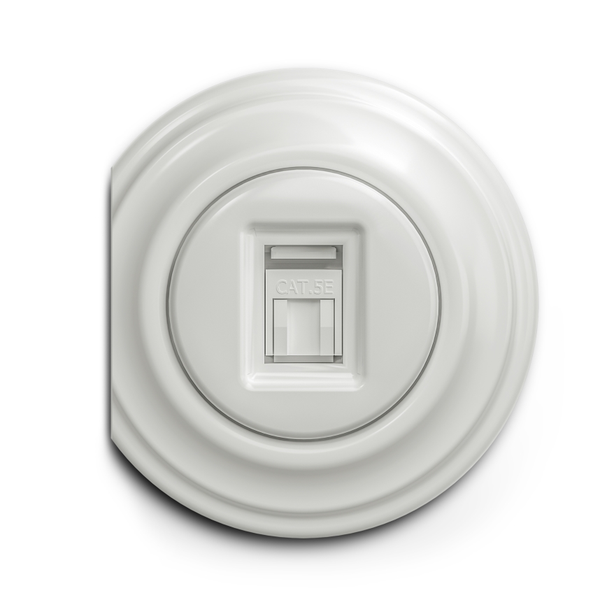 Reblig - Tomada de dados retro sem moldura em cerâmica branca