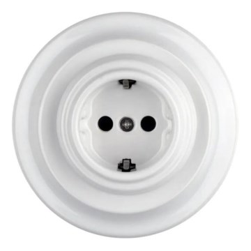 Reblig - Tomada de parede retrô em porcelana com moldura SCHUKO 250 V/16 A, branca