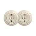 Reblig - Tomada doméstica dupla retro com moldura SCHUKO 230V bege