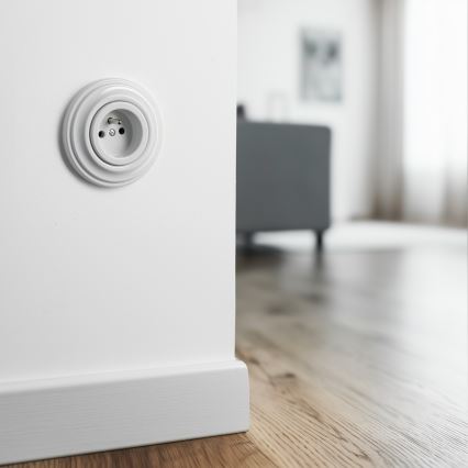 Reblig - Tomada doméstica retro com moldura 230V em cerâmica branca