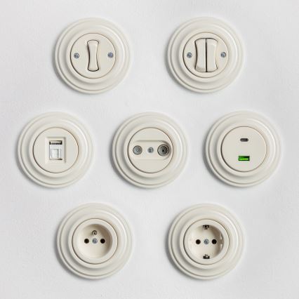 Reblig - Tomada doméstica retro com moldura SCHUKO 230V/16A bege