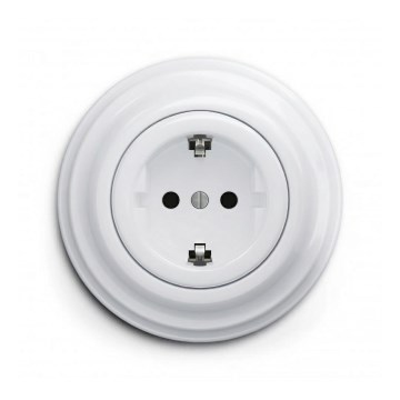 Reblig - Tomada doméstica retro com moldura SCHUKO 230V/16A branco neve