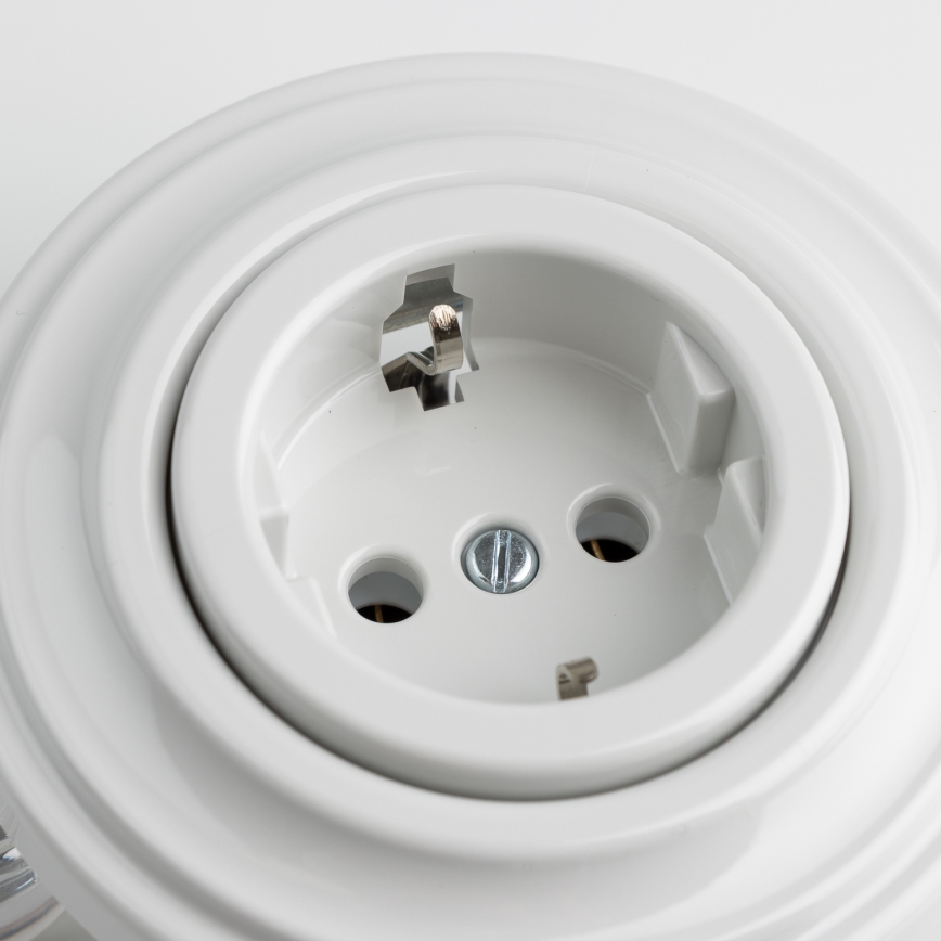 Reblig - Tomada doméstica retro com moldura SCHUKO 230V/16A branco neve