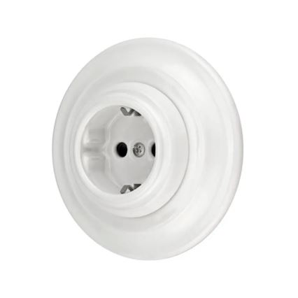 Reblig - Tomada de parede retrô em porcelana com moldura SCHUKO 250 V/16 A, branca