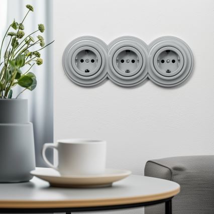 Reblig - Tomada doméstica retro sem moldura SCHUKO 230V/16A cinza