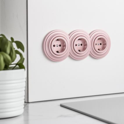 Reblig - Tomada doméstica tripla retro com moldura SCHUKO 230V, rosa vintage