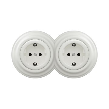 Reblig - Tomada dupla doméstica retro com moldura SCHUKO 230 V, cerâmica branca