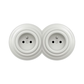 Reblig - Tomada dupla retro doméstica com moldura 230V cerâmica branca