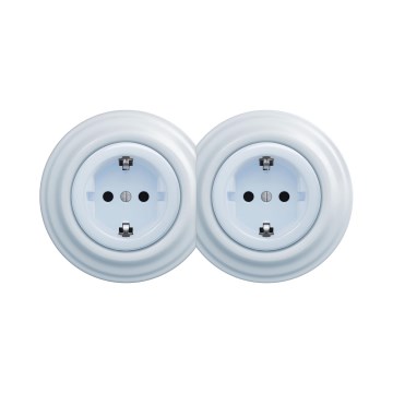 Reblig - Tomada dupla retro doméstica com moldura SCHUKO 230V azul