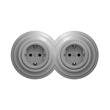 Reblig - Tomada dupla retro doméstica com moldura SCHUKO 230V cinzenta