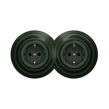 Reblig - Tomada dupla retro doméstica com moldura SCHUKO 230V verde