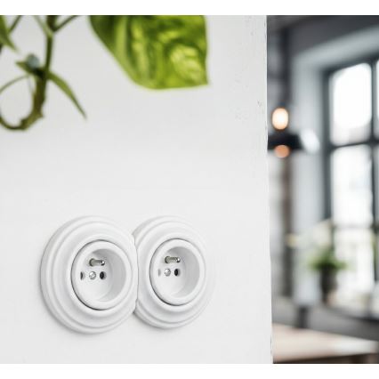 Reblig - Tomada dupla retro para uso doméstico com moldura 230V branco neve
