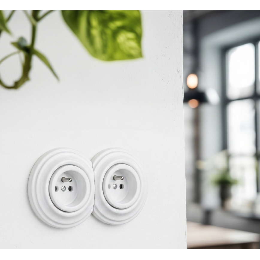 Reblig - Tomada dupla retro para uso doméstico com moldura 230V branco neve