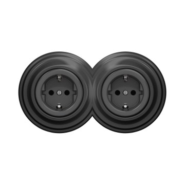 Reblig - Tomada dupla retro para uso doméstico com moldura SCHUKO 230 V antracite
