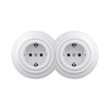 Reblig - Tomada dupla retro para uso doméstico com moldura SCHUKO 230V branco neve