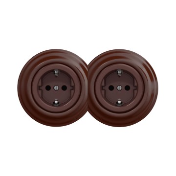 Reblig - Tomada dupla retro para uso residencial com moldura SCHUKO 230 V, castanha