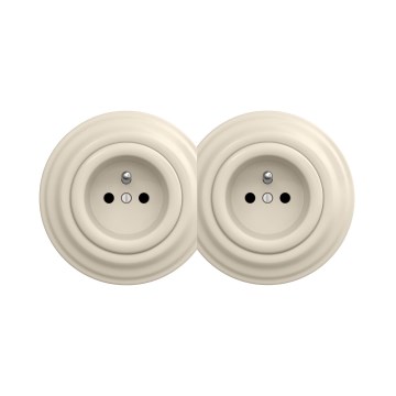 Reblig - Tomada dupla retro residencial com moldura 230V bege